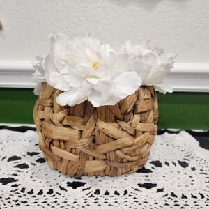 Woven Basket with White Flowers